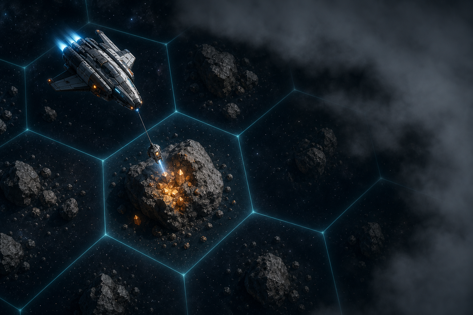 Scout extracting ore on a fog hex grid